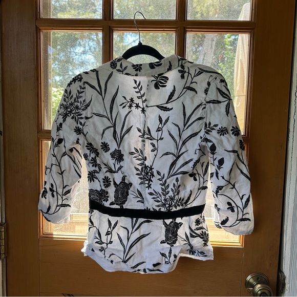 🦋 ICE Black & White Floral Open Front Cropped 3/4 Sleeve Blazer - Picture 11 of 12